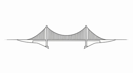 Modern suspension bridge design with two towers and cables against a white background