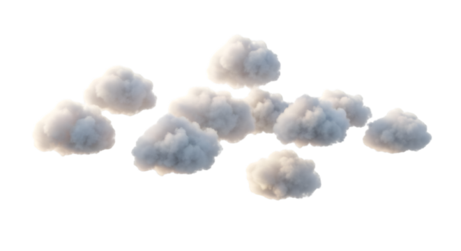 Small soft clouds floating and flying on a white background.