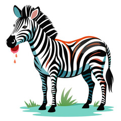vector illustration of zebra, drinking, watercolor