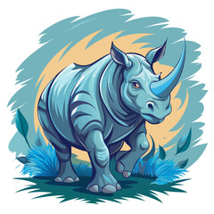 vector illustration of rhino, charging, watercolor