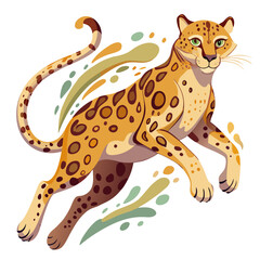 vector illustration of leopard, leaping, watercolor