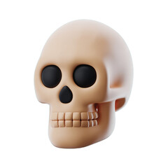 A stylized, cartoonish human skull with black eye sockets, isolated on a transparent background, representing death, danger, and halloween