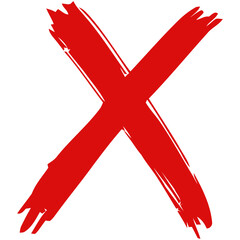 Red brush stroke cross mark icon symbol for wrong, cancel and rejection.