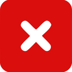 Fototapeta premium Red square with white cross mark icon symbol for error, cancel and wrong.