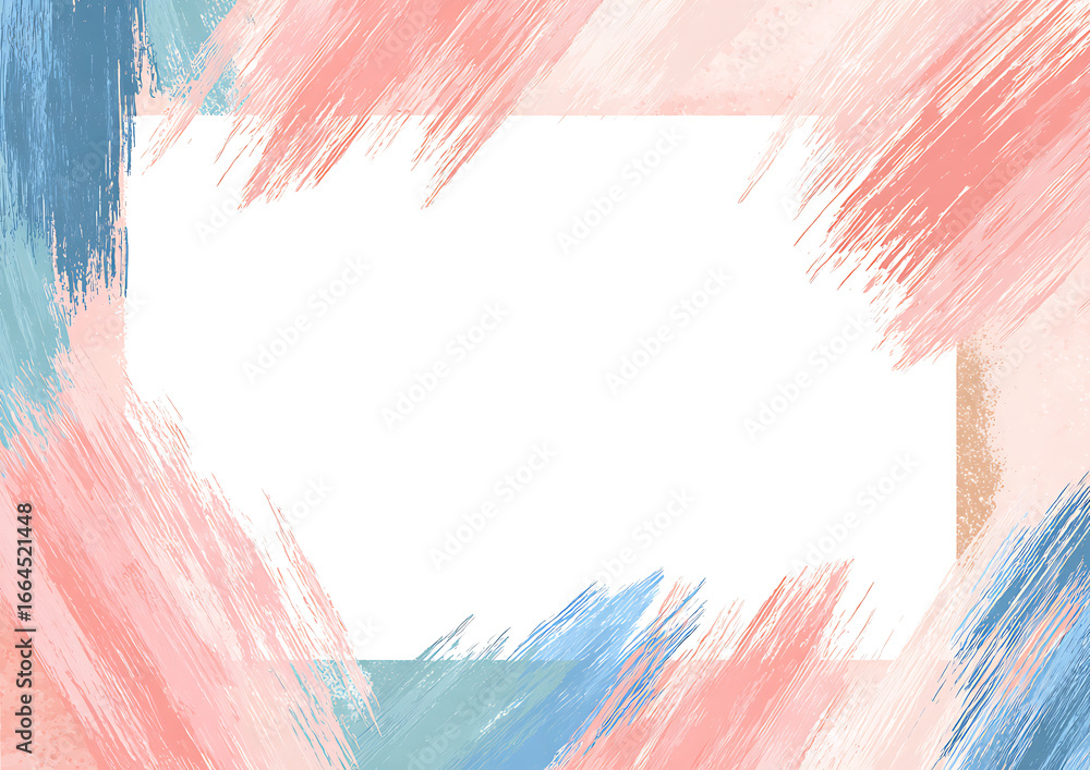 Poster white background with light pink and turquoise brush strokes in flat design style, minimalist simple