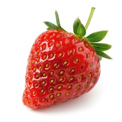 Single, ripe strawberry with green leaves (2)