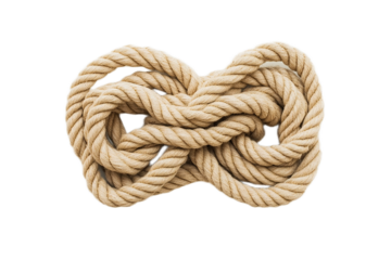 Twisted nautical rope closeup with intricate knot detail on transparent background