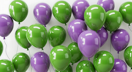 Green and Purple Balloons Floating, Festive Background