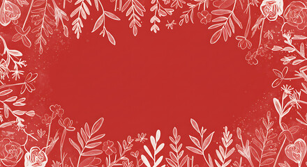 Red Floral Frame Background, Botanical Illustration