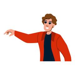 Young man pointing with finger and smiling