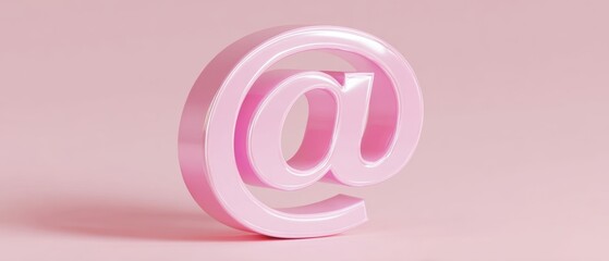 The At Symbol Styled in Pink Glossy 3D on Minimal Pastel Background