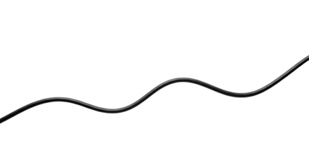 A new black electrical cable elegantly curving in an S-shape on an unblemished transparent background, top-down perspective, soft high-key lighting, no shadows. Concept of precise technology