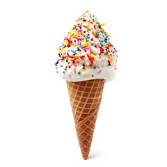 Whipped cream ice cream cone topped with colorful sprinkles (1)