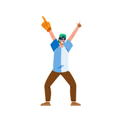 Enthusiastic sports fan cheering with foam finger and painted face