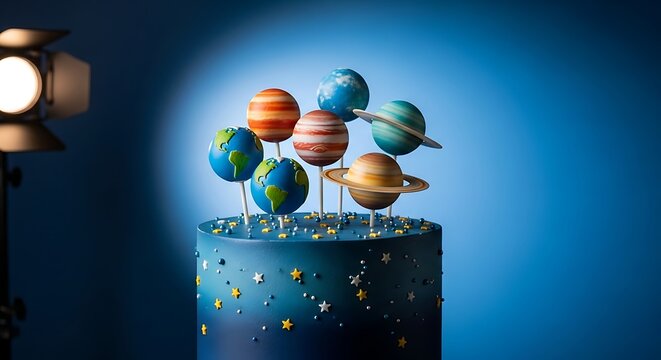 Cosmic Cake Planets Dessert Display.