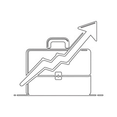 Upward Arrow over Briefcase Icon Black and White Vector
