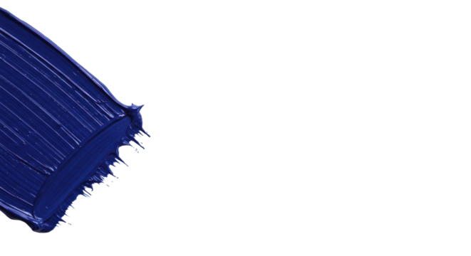 Ultra-realistic, textured indigo blue brush stroke with visible bristles, irregular organic edges, diagonal on transparent background, photorealistic flat lay, concept for modern abstract design