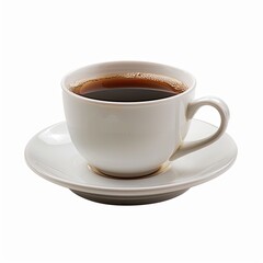 White ceramic coffee cup and saucer filled with dark coffee