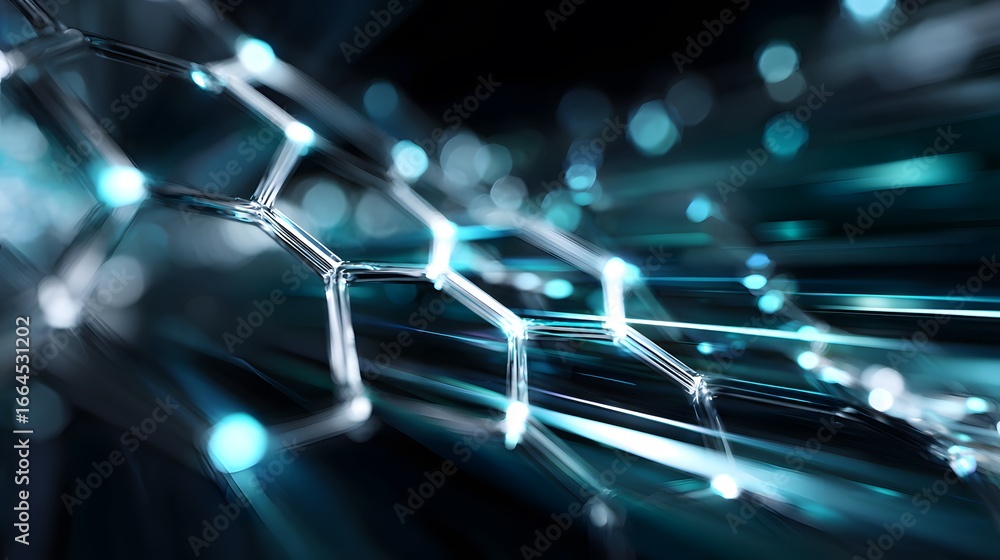 Poster abstract network structure with illuminated nodes and connections