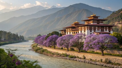 landscape with flowers and mountains