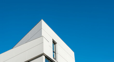Modern White Building Corner, Blue Sky Background