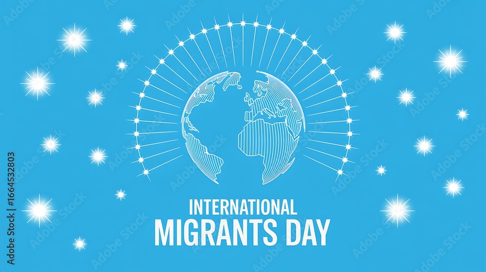 Poster global connection and migration symbolized by a glowing earth and interconnected lines
