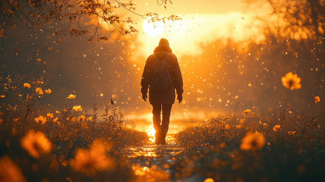 In the tranquil embrace of nature, a solitary figure embarked on a rejuvenating walk, where the gentle rhythm of the wind and the symphony of birdsong lulled them into a state of serenity, fostering 