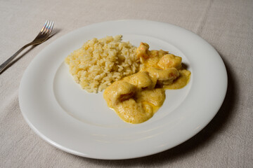 Scampi Thermidor in Veloute Sauce with Venetian Riso Pilaf Rice