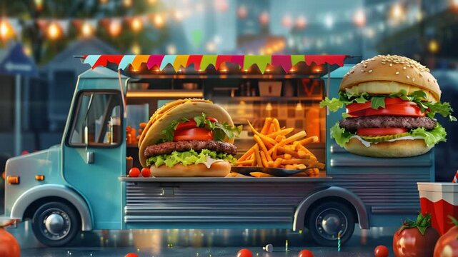 food truck banner mockup burger fried 4K Videos