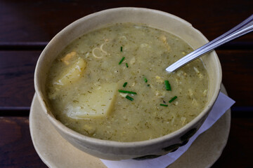Kulajda Czech Cuisine Soup with Potatoes, Dill and Mushrooms