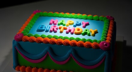 Colorful Birthday Cake with Happy Birthday Message.