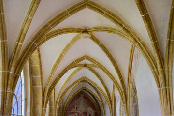 Cloister of the Dominican Monastery with Cross Vaults in Ceske Budejovice, Bohemia, Czech Republic