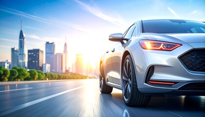 Modern car on city road