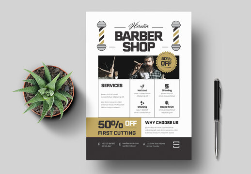 Modern Barber Shop Flyer Template Design Layout for Haircut