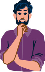 Obraz premium Pensive businessman making a decision, holding chin in thought