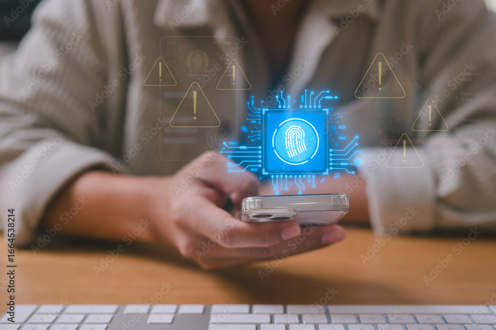 Poster artificial intelligence ai technology and digital transformation concept, businessman using smartpho