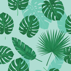 Seamless Pattern, Tropical leaf pattern illustration featuring monstera and palm leaves design Stock royalty free