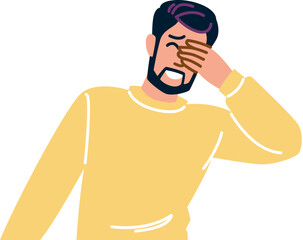 Embarrassed man covering face with hand, feeling ashamed and awkward