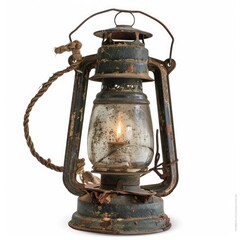 Rusty vintage lantern with warm light, rustic charm