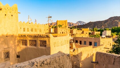 Fototapeta premium Ancient village, sunlight on ochre-hued buildings