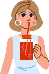 Woman drinking refreshing summer beverage through straw