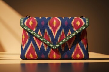 Vibrant Traditional Ikat Pattern Envelope Clutch Bag with Geometric Native American Design Elements