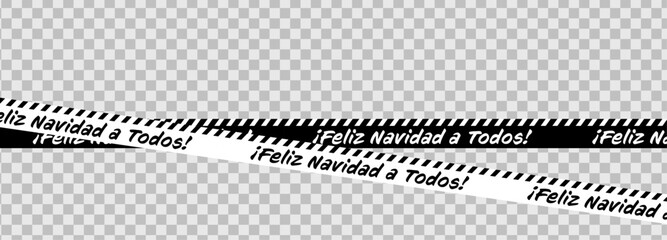 Spanish Feliz Navidad Tape With Black And White Caution Stripes On Transparent Background. Perfect For Christmas Designs, Packaging, And Holiday Labels. Vector Illustration.