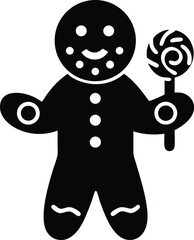 Gingerbread holding candy vector icon.