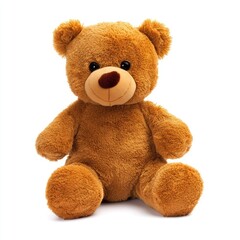 Obraz premium Soft brown teddy bear, seated, against white