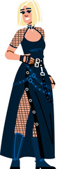 Young blonde goth woman posing, showing underground subculture fashion style