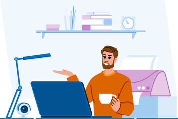 Freelancer working from home having video call on laptop