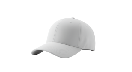 Pristine unbranded white baseball cap, high-quality fabric, structured crown, subtle visor, on transparent studio background with soft diffused light, concept of potential, innovation