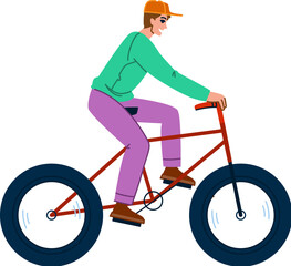 Young man riding a fat bike enjoying outdoor activities