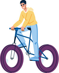 Young man riding fat bike enjoying cycling activity